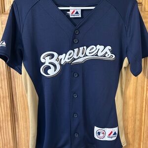 Majestic Kids Brewers Navy and Beige Jersey